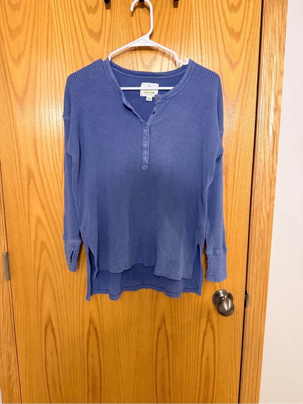 aerie Blue Waffle Knit Henley Long Sleeve Top